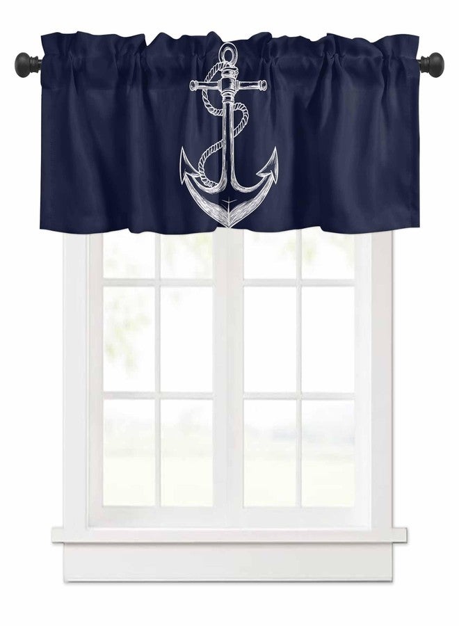 Savannan Window Curtains Valances, Nautical Knot Anchor Illustration Minimalist Art Dark Blue Rod Pocket Cafe Valance Short Curtains for Kitchen, Bedroom, Living Room, 1 Panel, 54X18 - Image 1